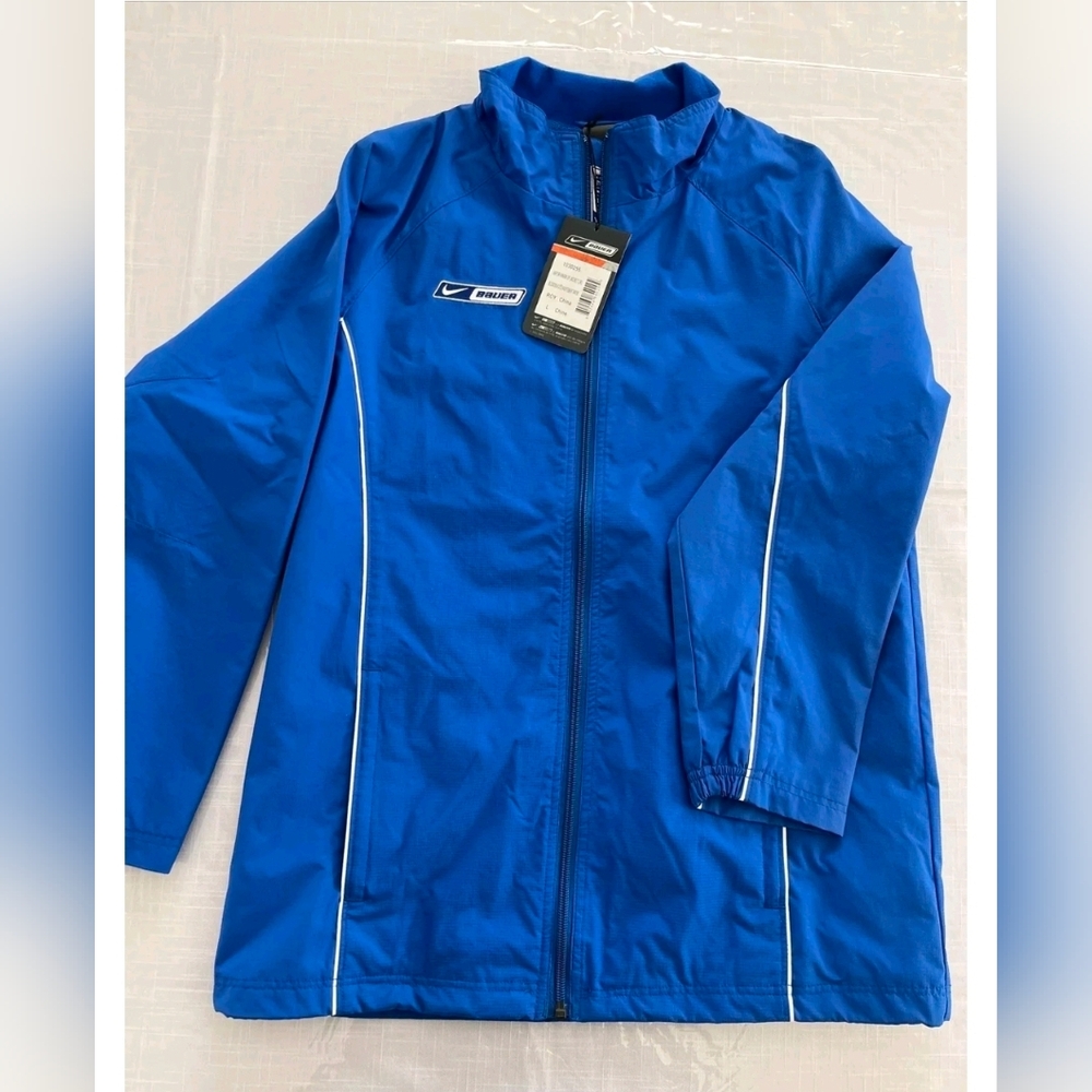 BAUER NIKE JUNIOR JACKET, LARGE, 100% NYLON, RETAILS $100, WARMUP, HOCKEY